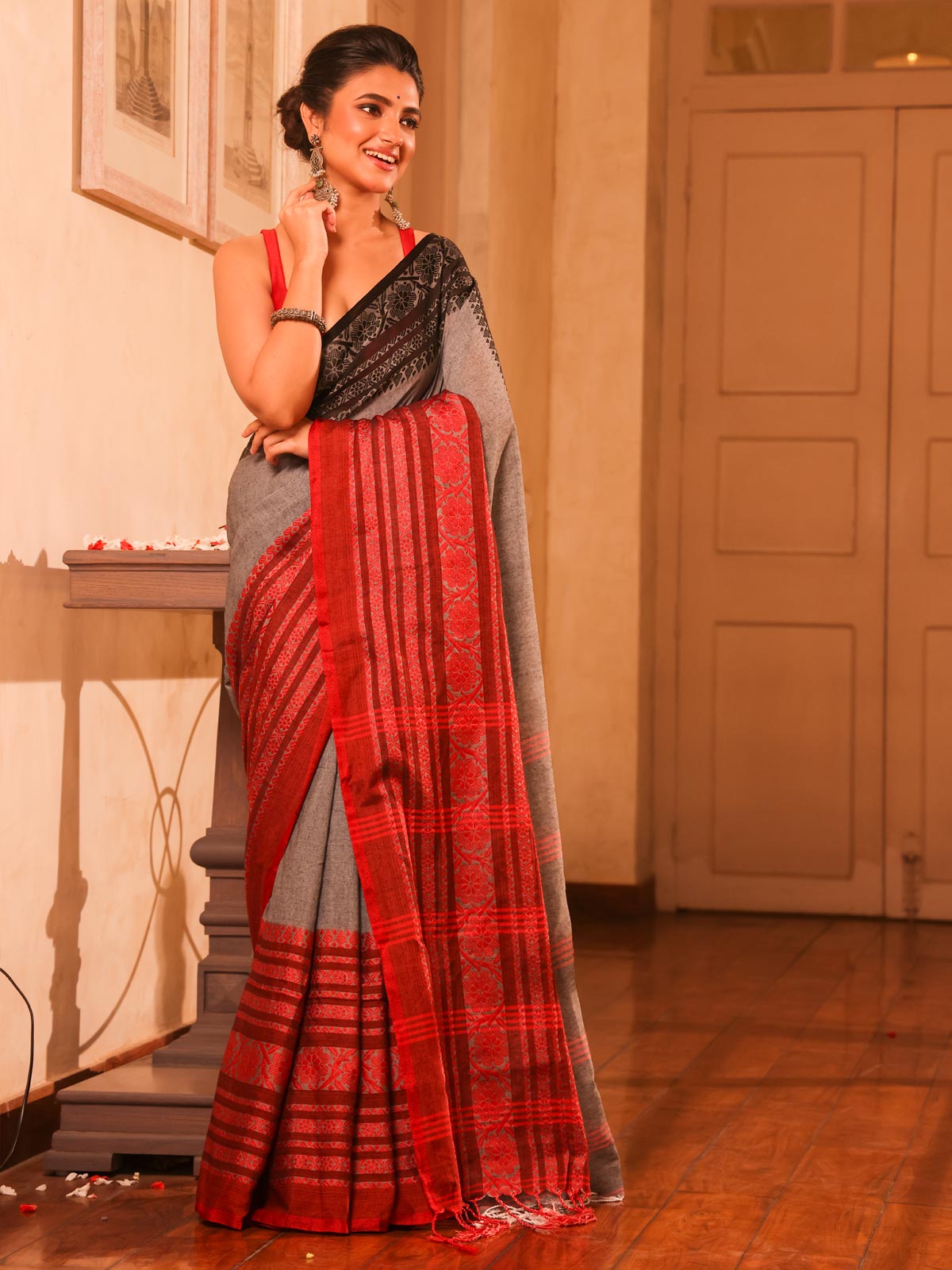 Begampuri Bengal Cotton Saree with Ganga Jamuna Border - 0025