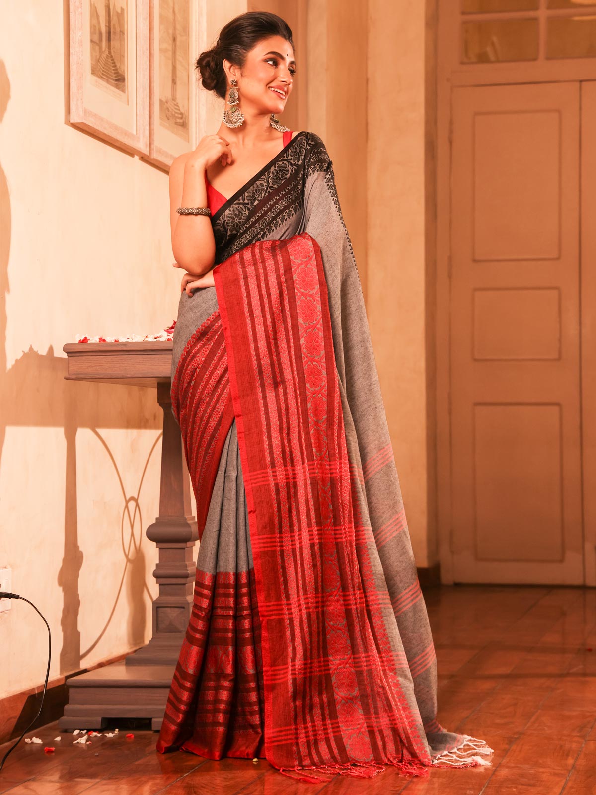 Begampuri Bengal Cotton Saree with Ganga Jamuna Border - 0025