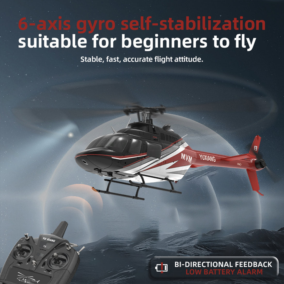 YU XIANG F08 1/27 Scale Bell 206 2.4G 6CH Brushless Direct-Drive 6G Flybarless RC Helicopter Model with Optical Flow Positioning (RTF Version/Mode1/Mode2)