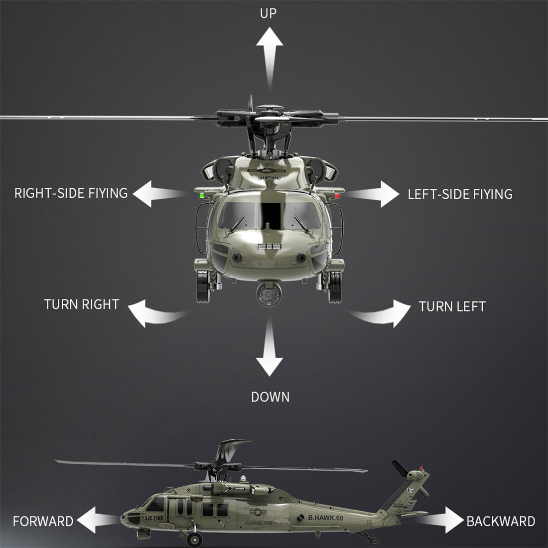 YU XIANG YXZNRC F09-V Blackhawk RC Helicopter 1/47 Scale 2.4G 6CH Dual Brushless Direct Drive Flybarless 6G/3D Stunt Model