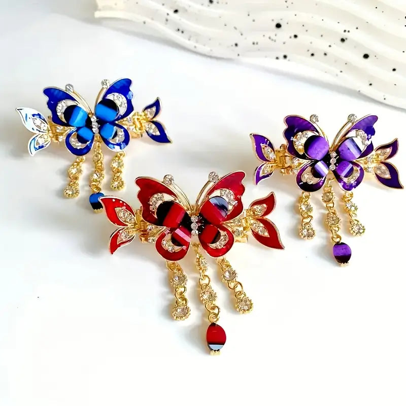 3pcs Elegant Butterfly Tassel Hair Claw Clips