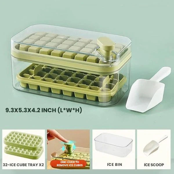 ChillMate– 2-Layer Ice Cube Tray with Scoop | Easy Demolding | 64 Cubes in One Go