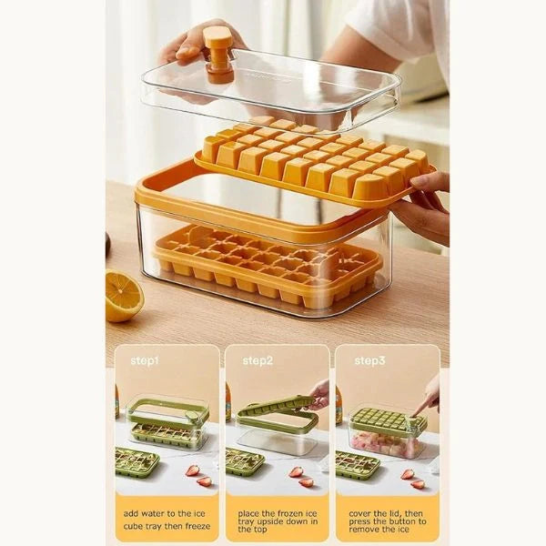 ChillMate– 2-Layer Ice Cube Tray with Scoop | Easy Demolding | 64 Cubes in One Go