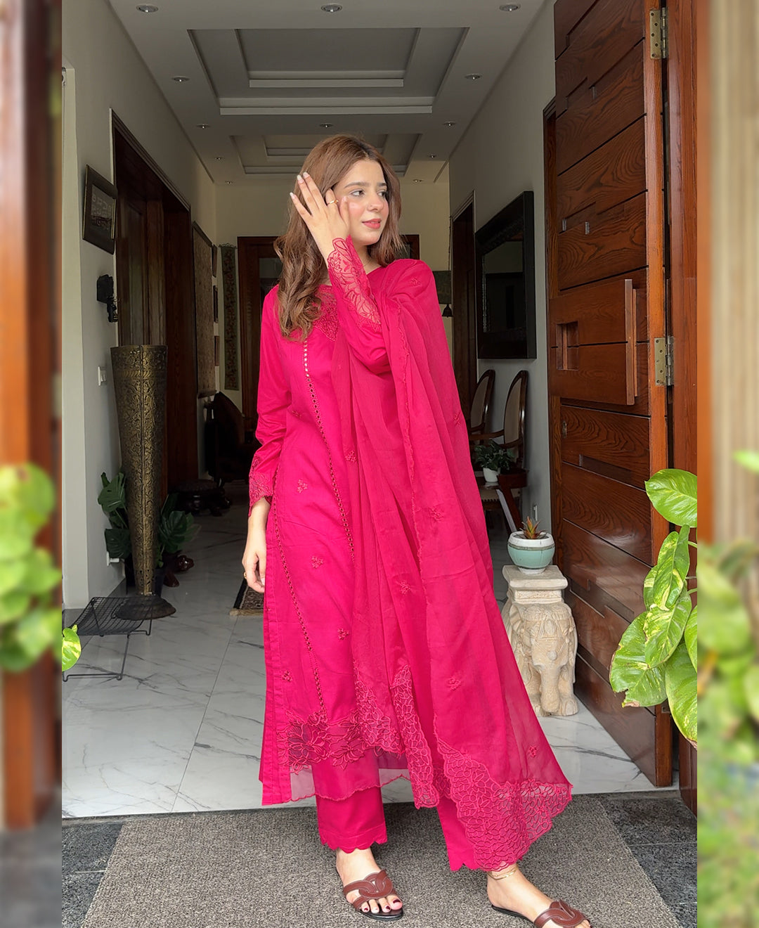 Chiffon Embroidered Dress - Majesty Wine