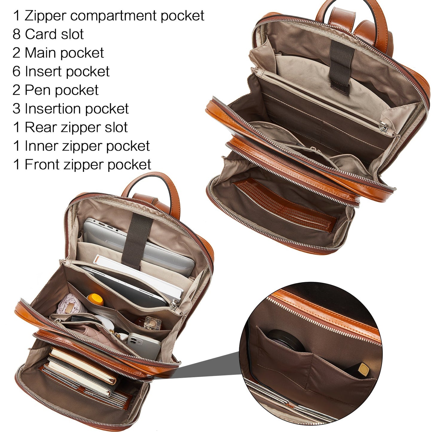 Vintage Leather Laptop College Travel Backpack