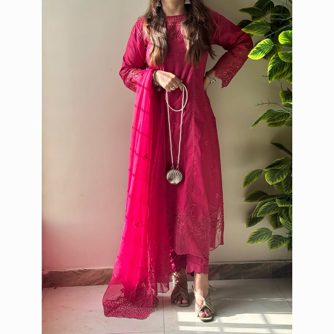 Chiffon Embroidered Dress - Majesty Wine