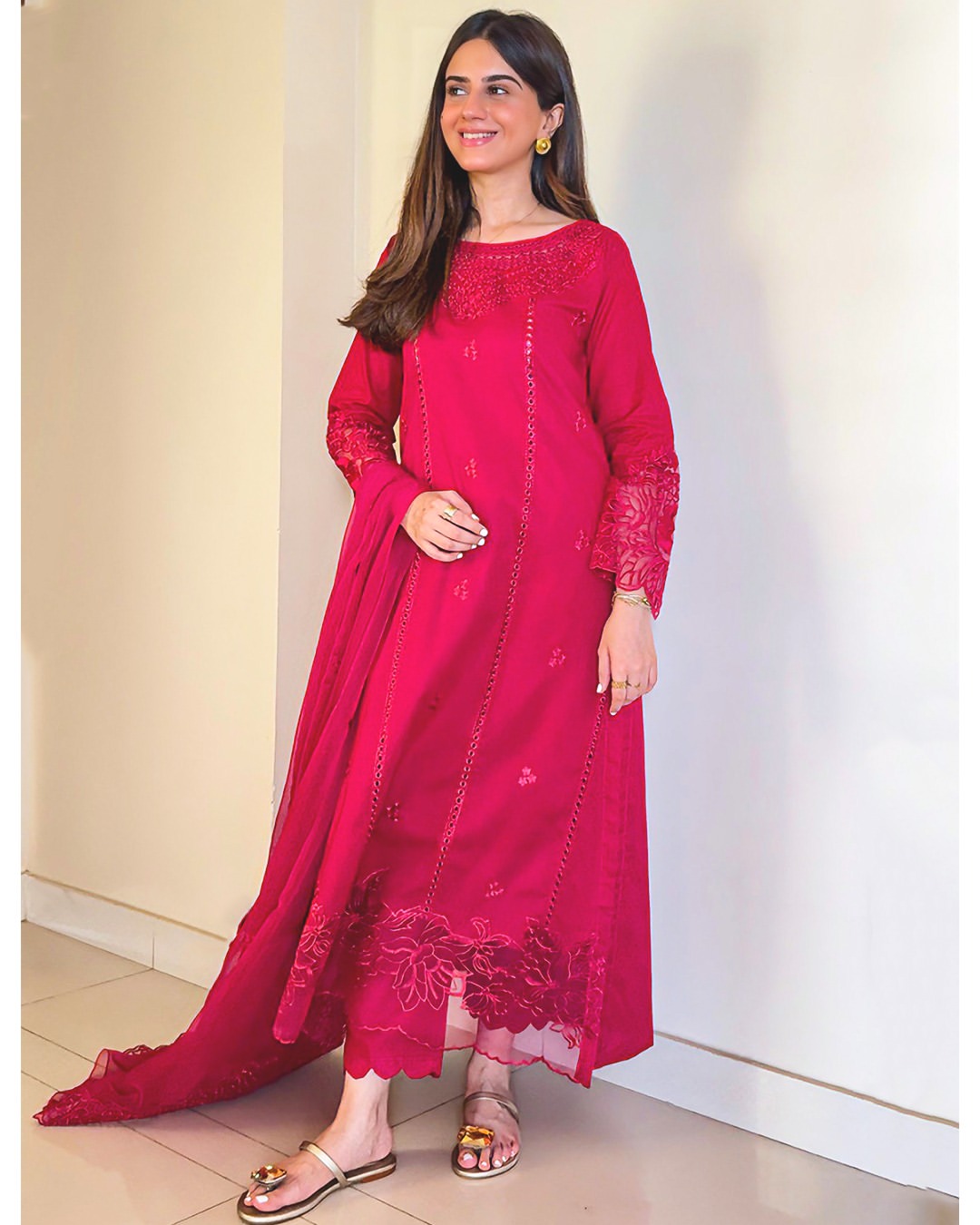 Chiffon Embroidered Dress - Majesty Wine