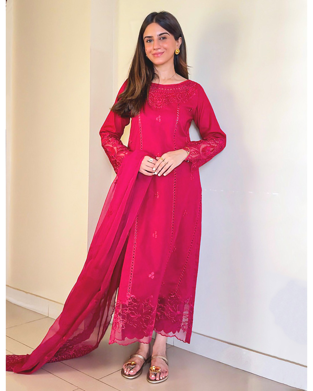Chiffon Embroidered Dress - Majesty Wine