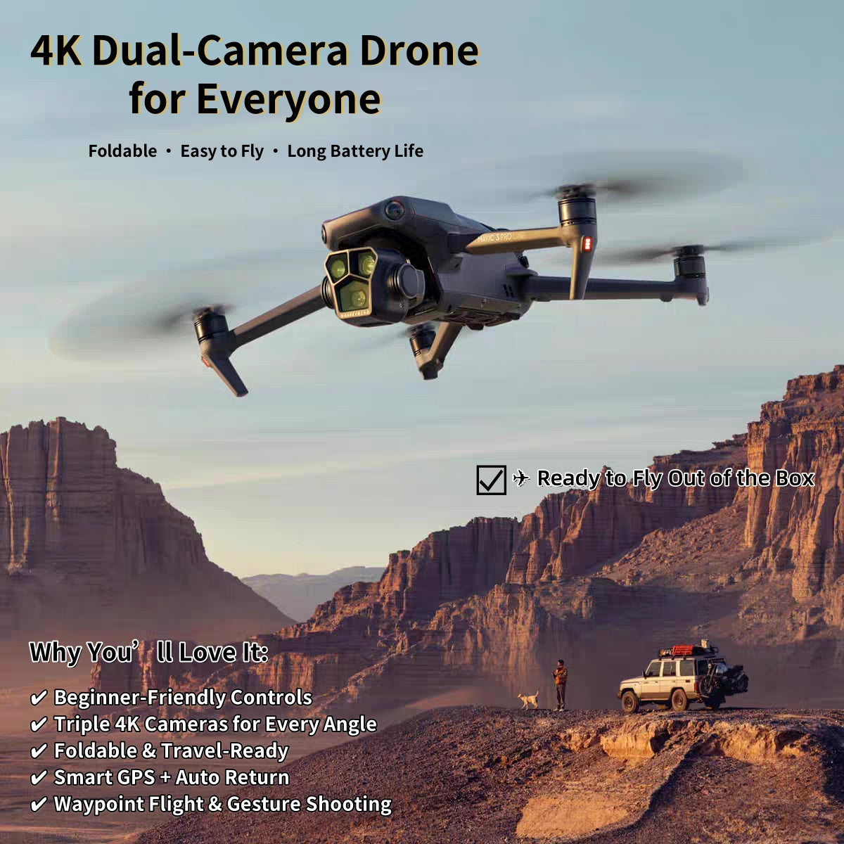 4K HD Camera Drone – Perfect for Travel, Photography & Gifting Foldable · Easy to Fly · Long Battery Life
