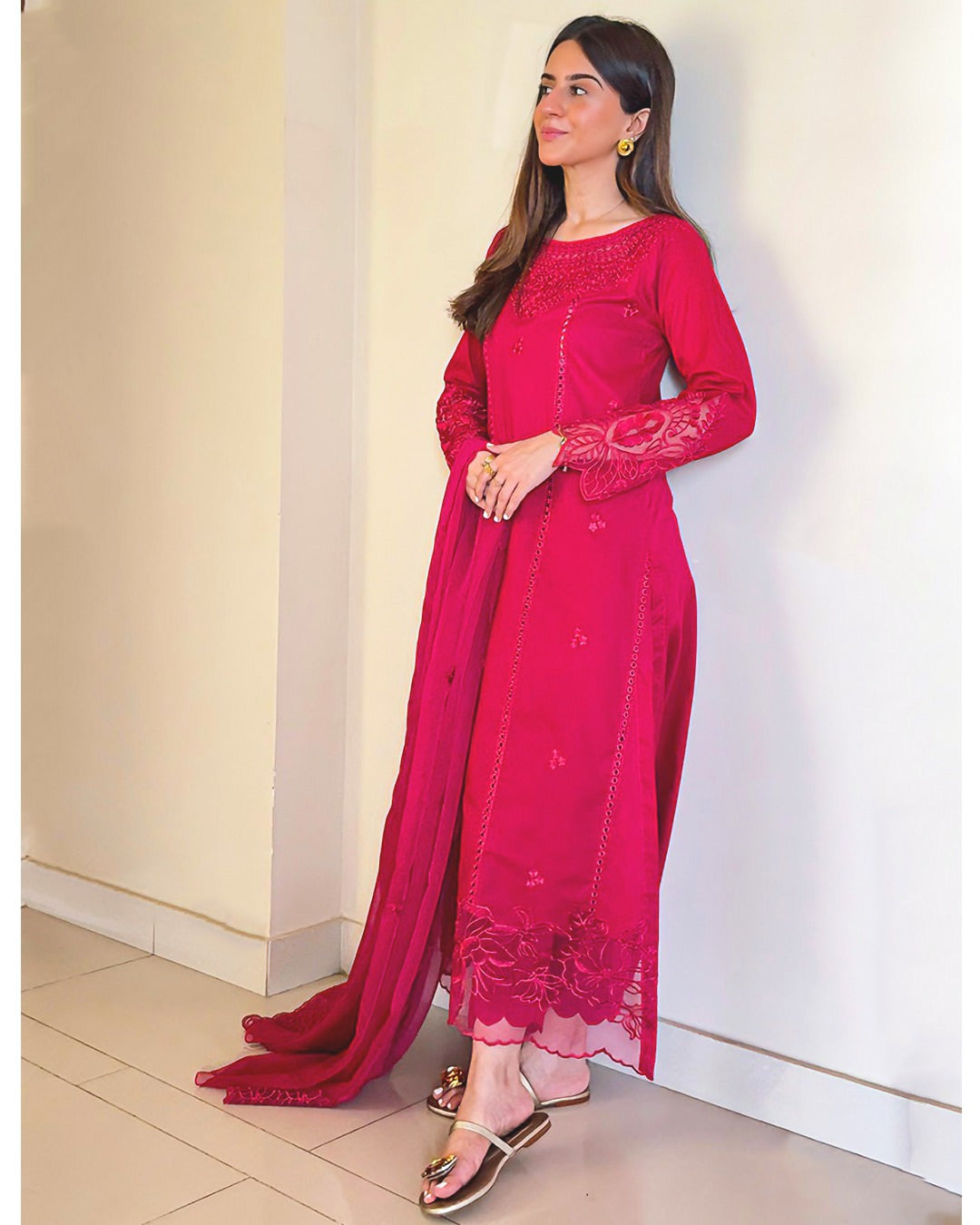 Chiffon Embroidered Dress - Majesty Wine