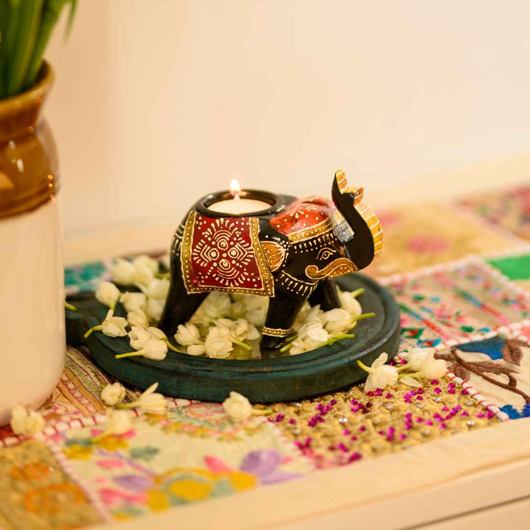 Assorted Handpainted Elephant Candle Holder (Set Of 4)