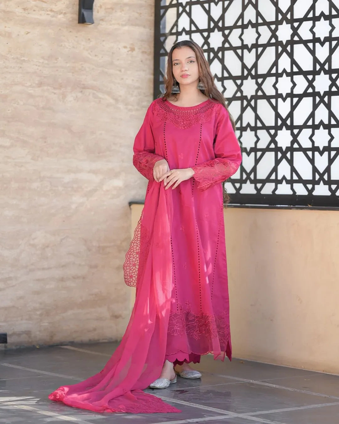 Chiffon Embroidered Dress - Majesty Wine
