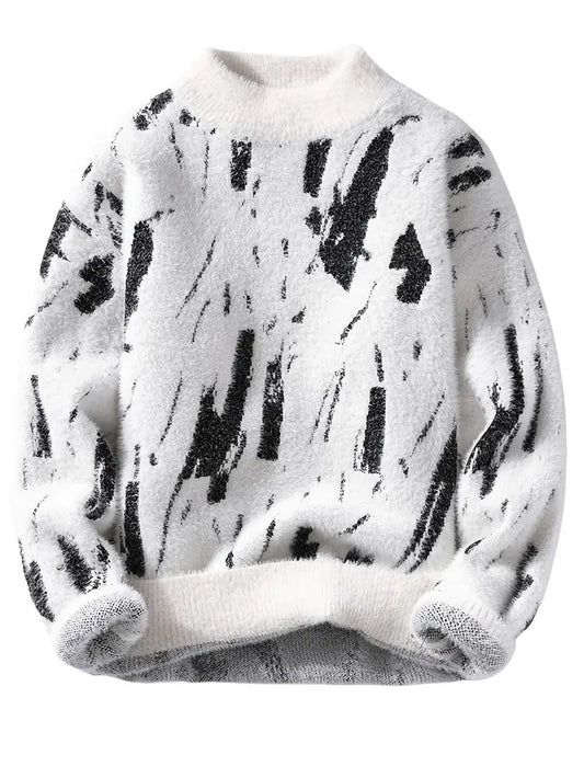 Just Wow Abstract Black & White Knitted Sweater