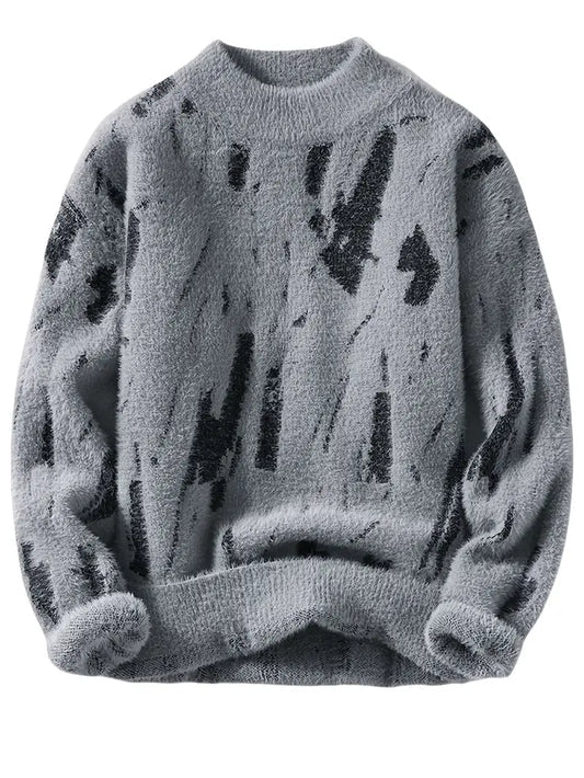 Just Wow Abstract Black & Grey Knitted Sweater