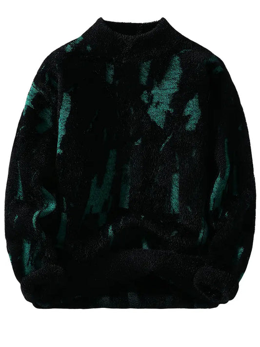 Just Wow Abstract Black & Green Knitted Sweater