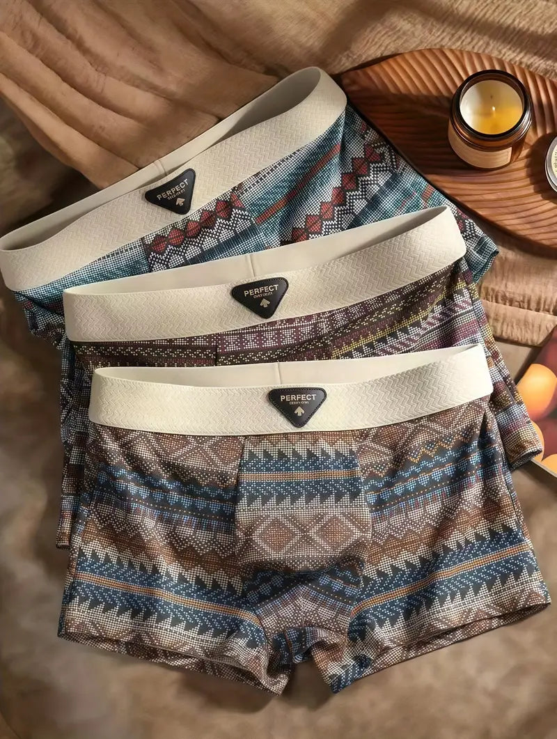 Men’s Ethnic Print Boxer Briefs – Breathable, Stretchy & Stylish