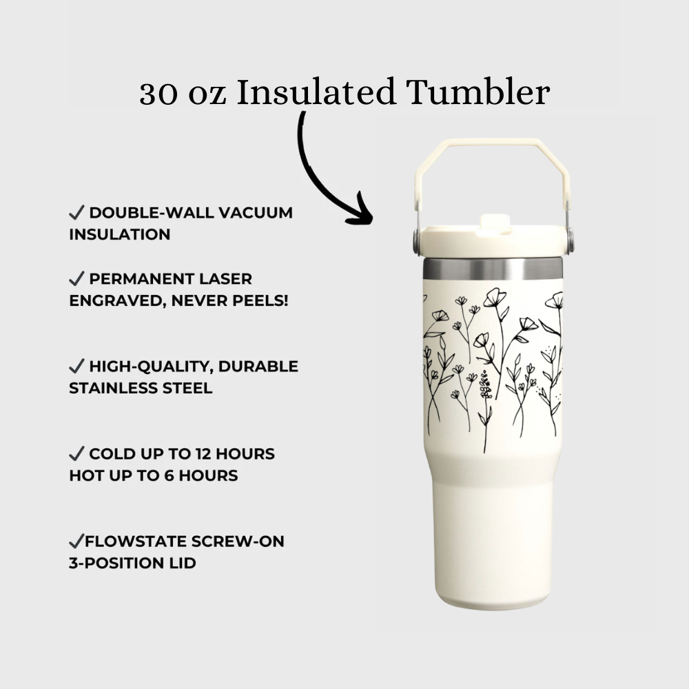 Customized FleurFlow Flipstraw Tumbler with Straw & Lid