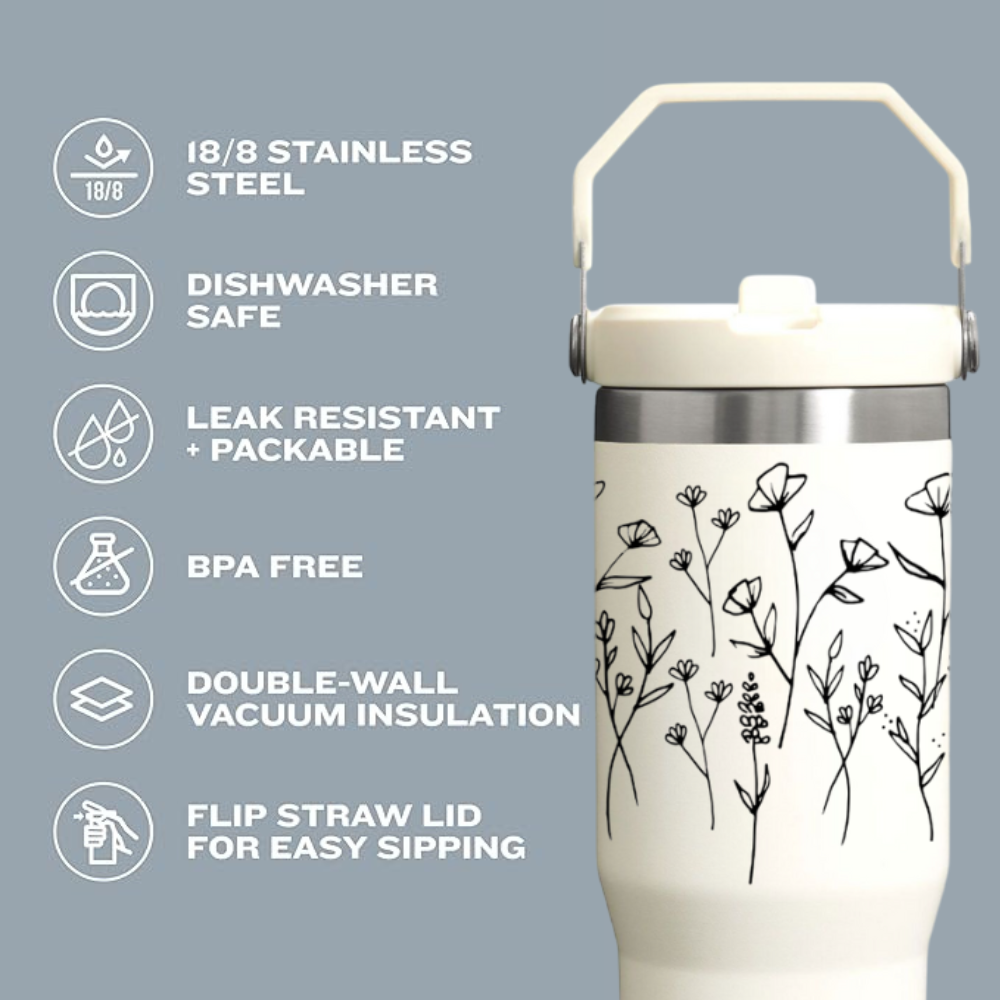 Customized FleurFlow Flipstraw Tumbler with Straw & Lid