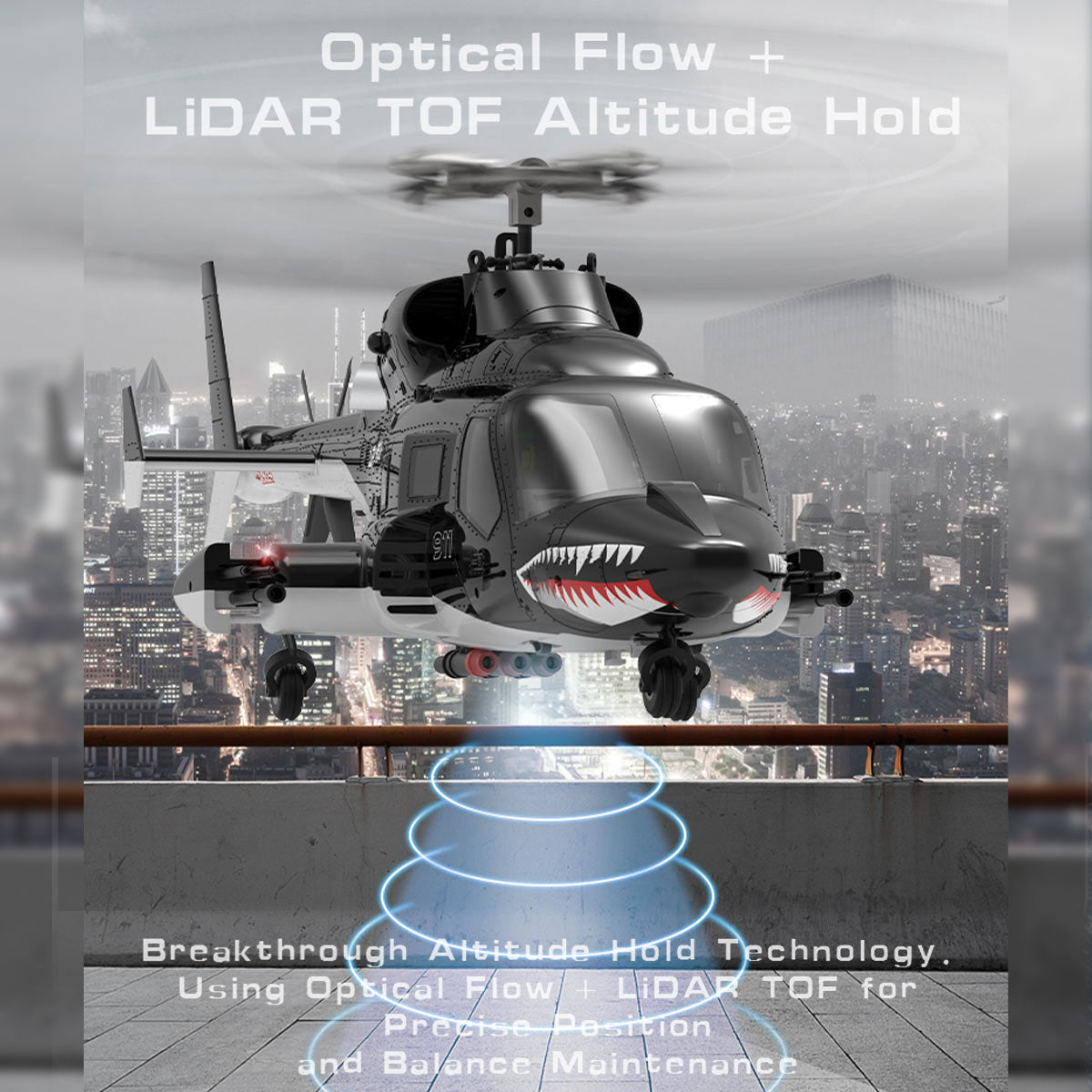 WOLFBUSH AW-911 Airwolf 1/34 Scale 2.4G 9CH Flybarless RC Helicopter Model with 6G/3D Stunt Mode and GPS Positioning (RTF Version/ Mode 1/Mode 2 Switchable)
