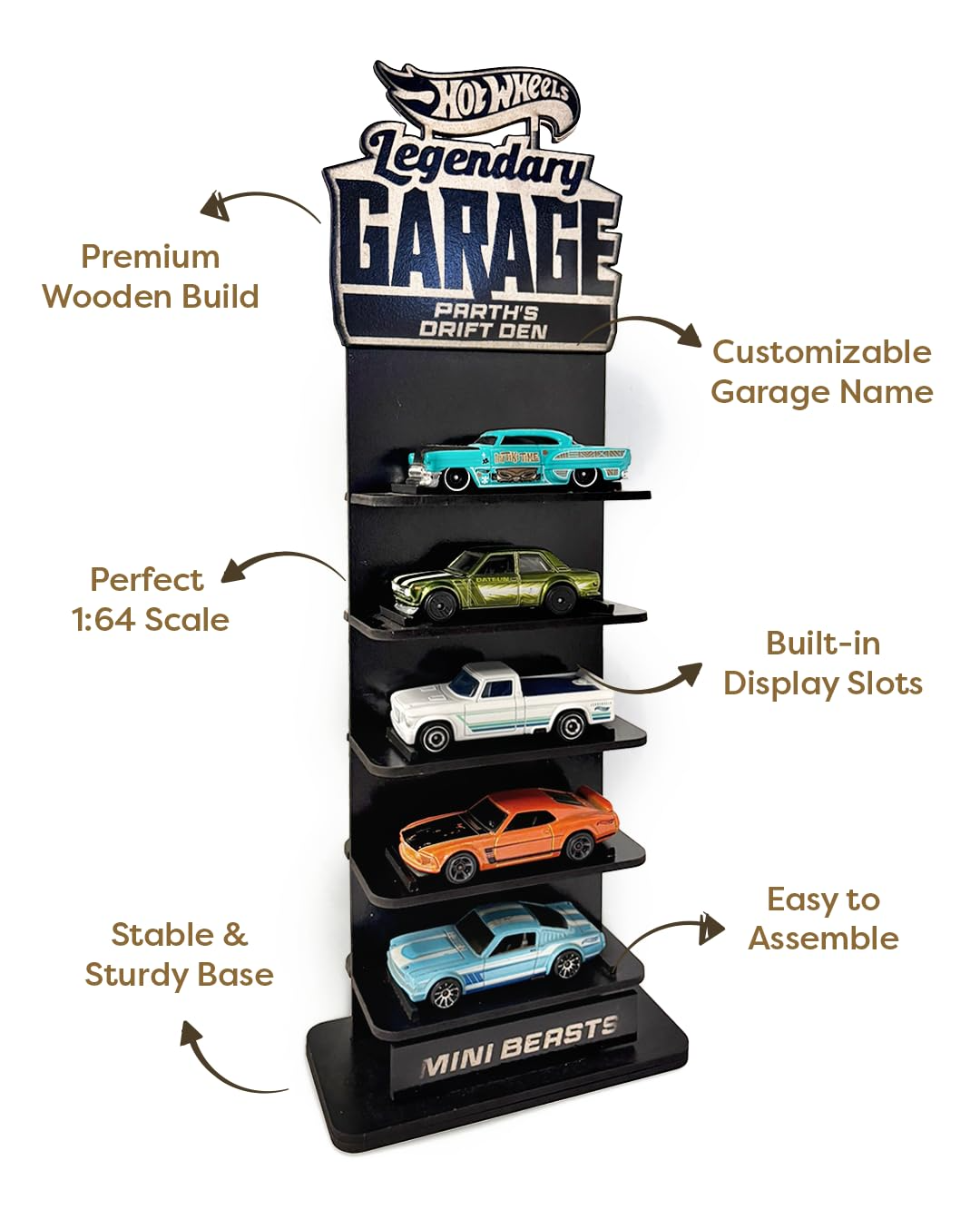 5-Story Wooden Display Garage for Diecast Cars
