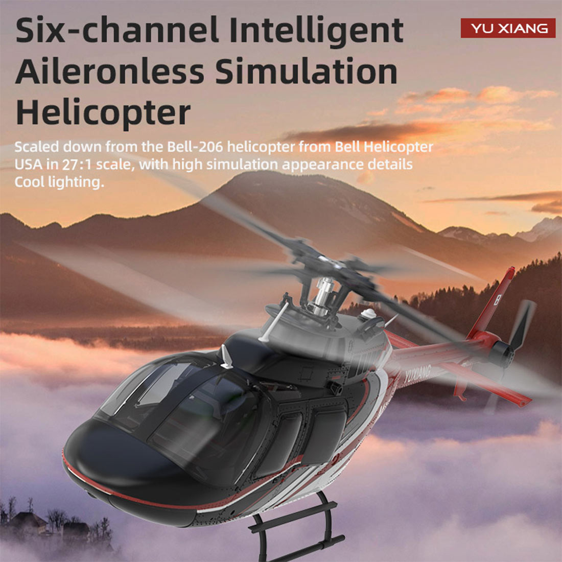 YU XIANG F08 1/27 Scale Bell 206 2.4G 6CH Brushless Direct-Drive 6G Flybarless RC Helicopter Model with Optical Flow Positioning (RTF Version/Mode1/Mode2)
