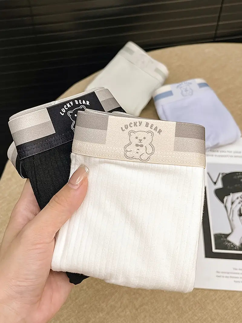 Stylish Multi 4-Pack Men’s Cute Bear Print Boxer Briefs – Soft, Stretchy & Comfortable Cotton Underwear Set