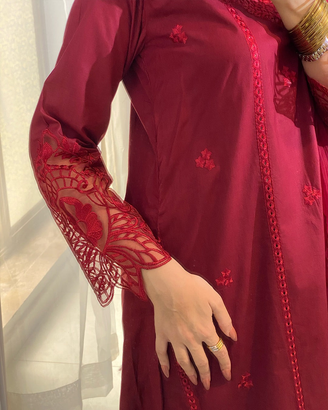 Chiffon Embroidered Dress - Majesty Wine