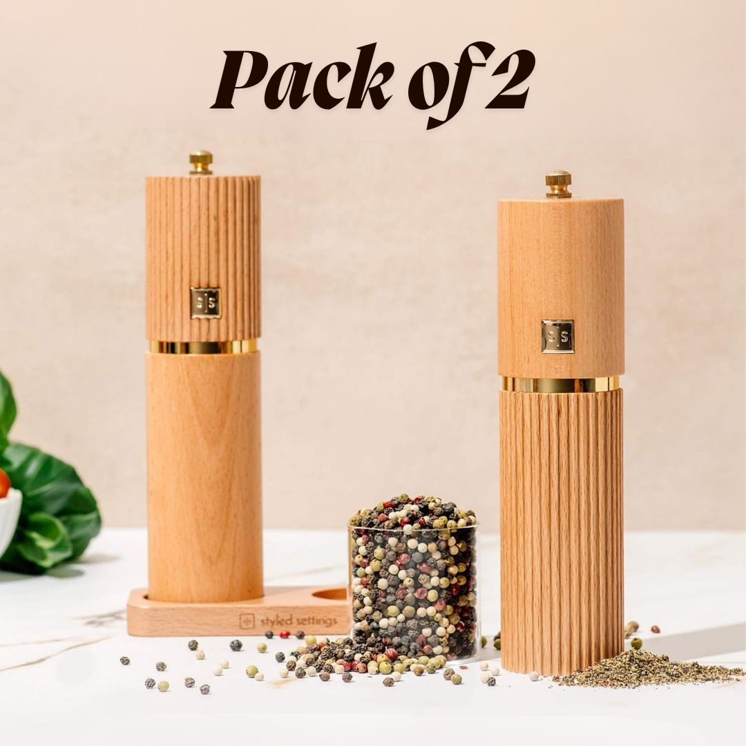 Wooden Salt and Pepper Grinder Set With Gold Accents™️