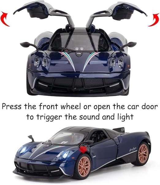 Collectible Blue Pagani Huayra Dinastia Toy Vehicle Pull Back Die-Cast Car Model with Lights and Sounds