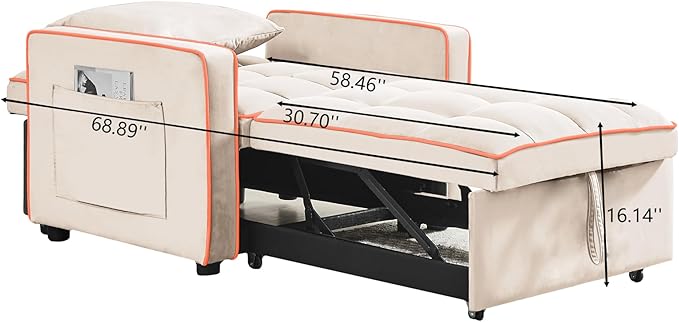35 Inch Convertible Chair Bed,3-in-1 Adjustable Sleeper Chair Pullout Sofa Bed