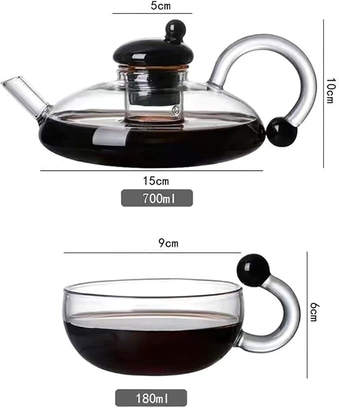 Sereno Filtration Teapot Set with 4 Tea Cups and a Heating Ceramic Stove, Magic Teapot Set, for Loose Tea, Blooming & Loose Leaf