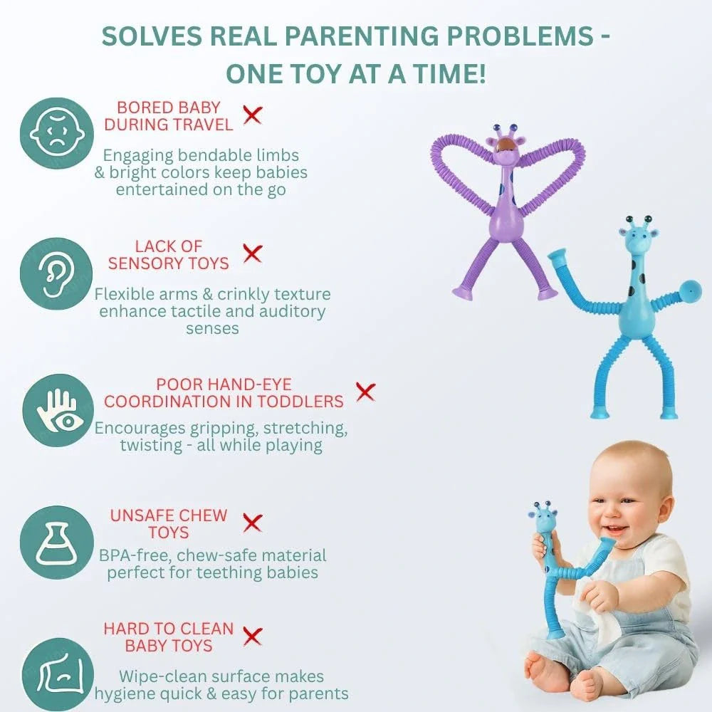 StretchyGiraffe™ – Sensory Suction Toy | Pull, Pop & Play | Soothes, Stimulates & Strengthens