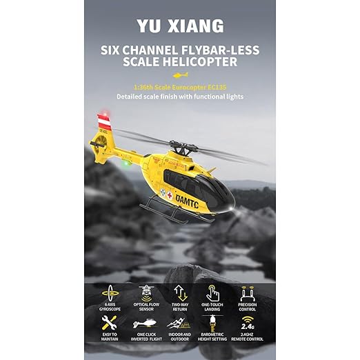 RC Helicopter, YU Xiang F06 1/36 Scale EC-135 2.4G 6CH RC Direct-Drive Brushless Helicopter