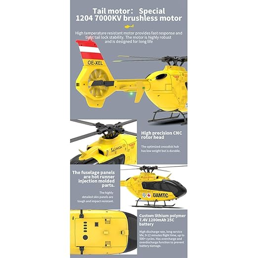 RC Helicopter, YU Xiang F06 1/36 Scale EC-135 2.4G 6CH RC Direct-Drive Brushless Helicopter