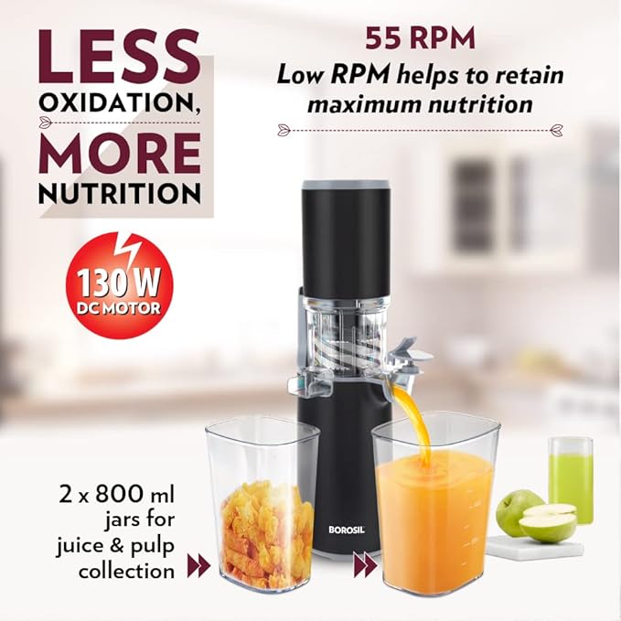 Borosil 130W Easy Cold Press Slow Juicer