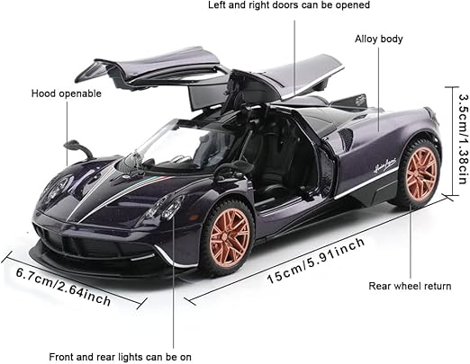 Collectible Blue Pagani Huayra Dinastia Toy Vehicle Pull Back Die-Cast Car Model with Lights and Sounds