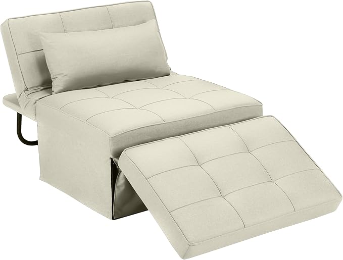 4 in 1 Multi-Function Folding Ottoman Breathable Linen Couch Bed with Adjustable Backrest Modern Convertible Chair