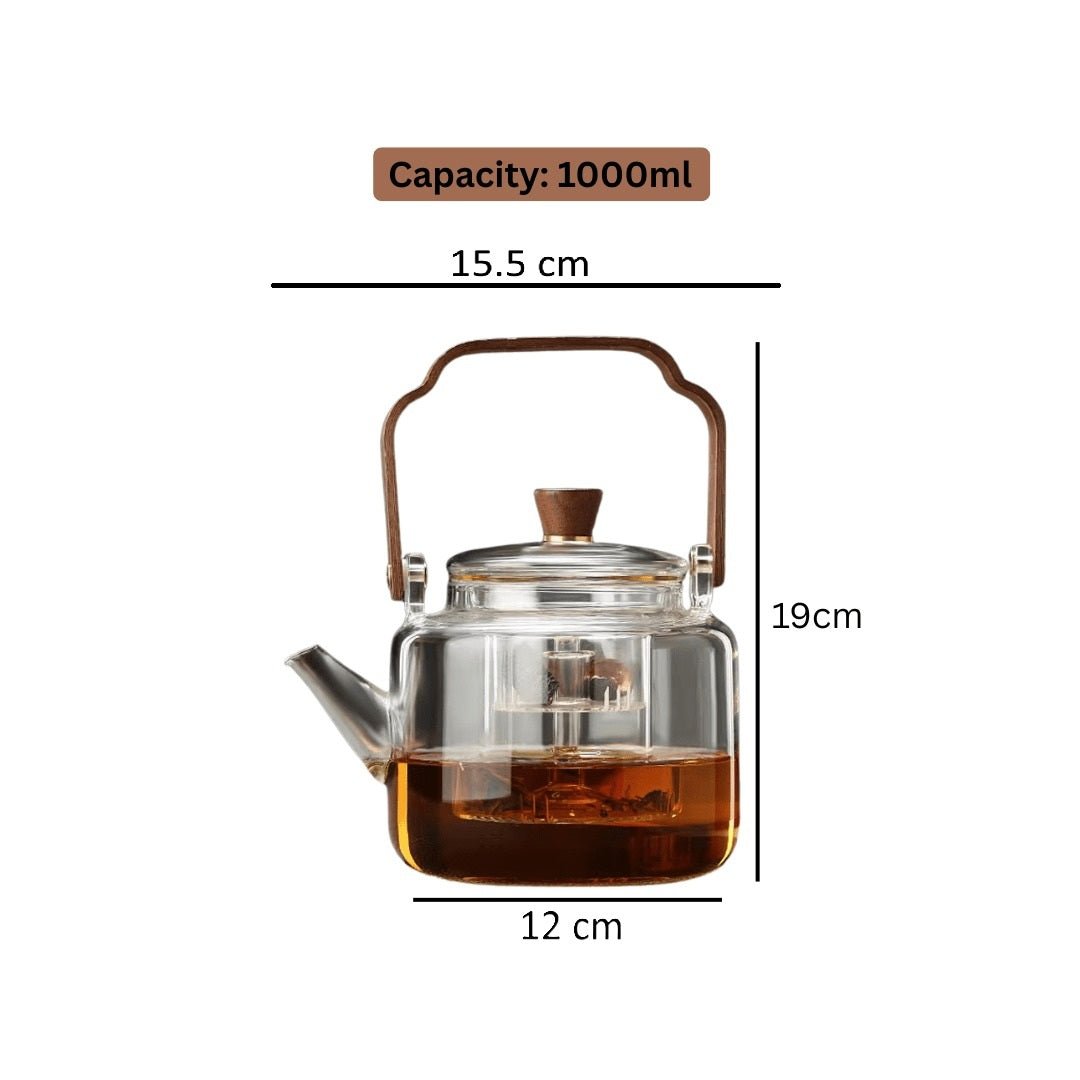 Multi-Functional Glass Teapot for Brewing and Steaming With Handle (1000ml)