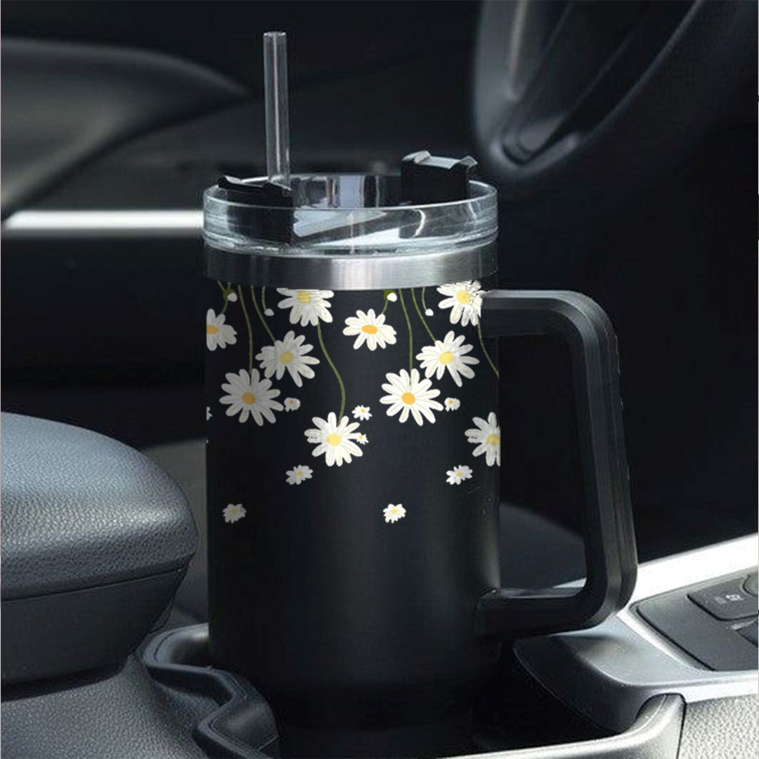 White Daisy Line Art Tumbler
