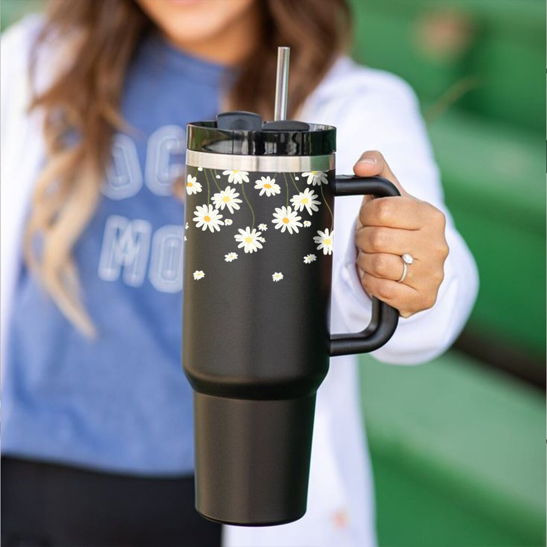 White Daisy Line Art Tumbler