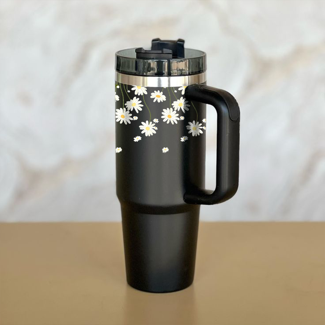 White Daisy Line Art Tumbler