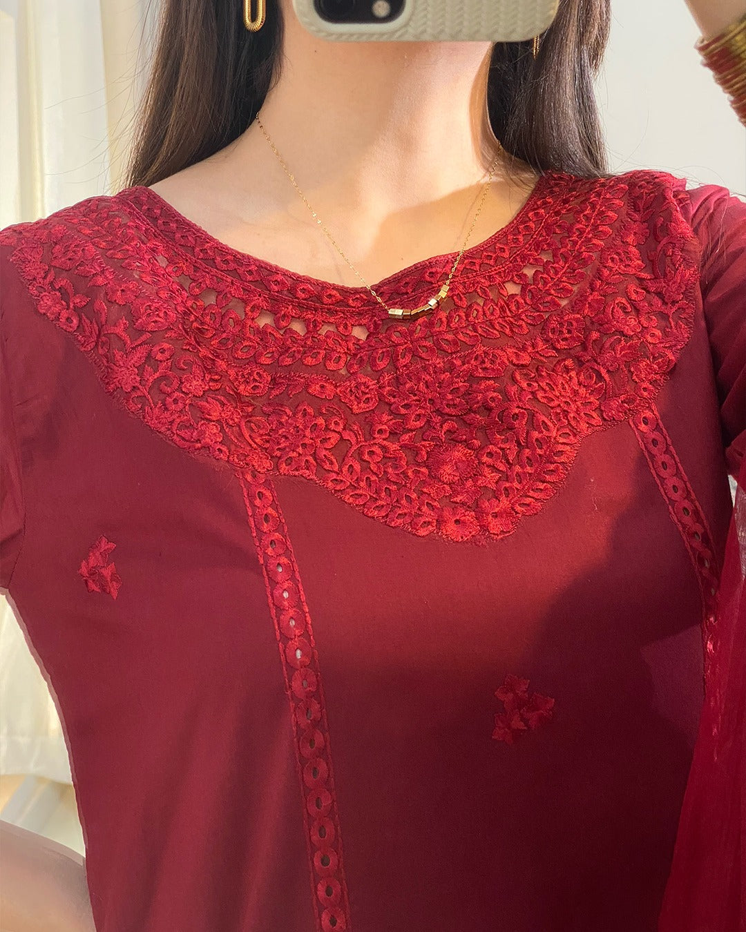 Chiffon Embroidered Dress - Majesty Wine