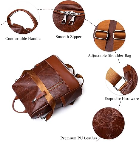 Anti-Theft Backpack Women Daypack Shoulder Bag Ladies Rucksack Waterproof PU Leather