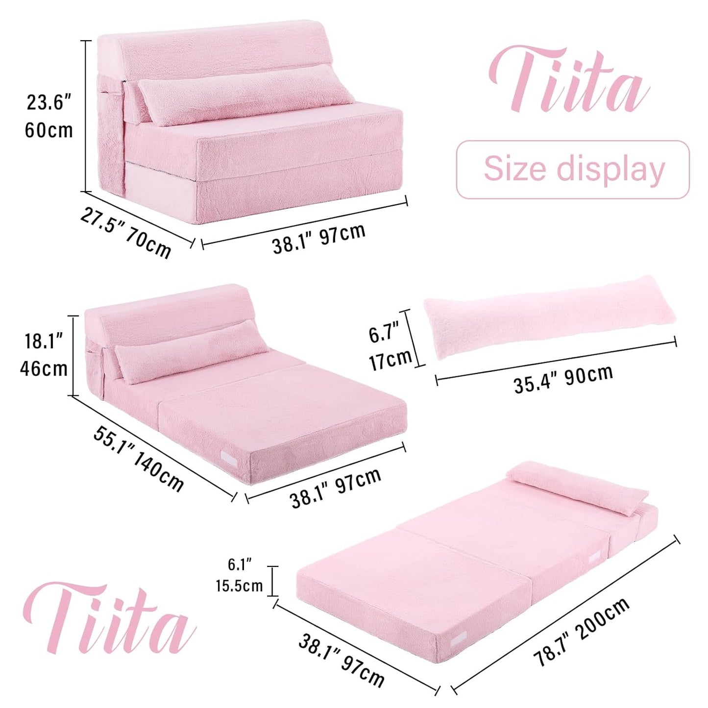 Folding Sofa Bed with Pillow Twin Size Mattress & Plush Fabric with Portable Storage Bag