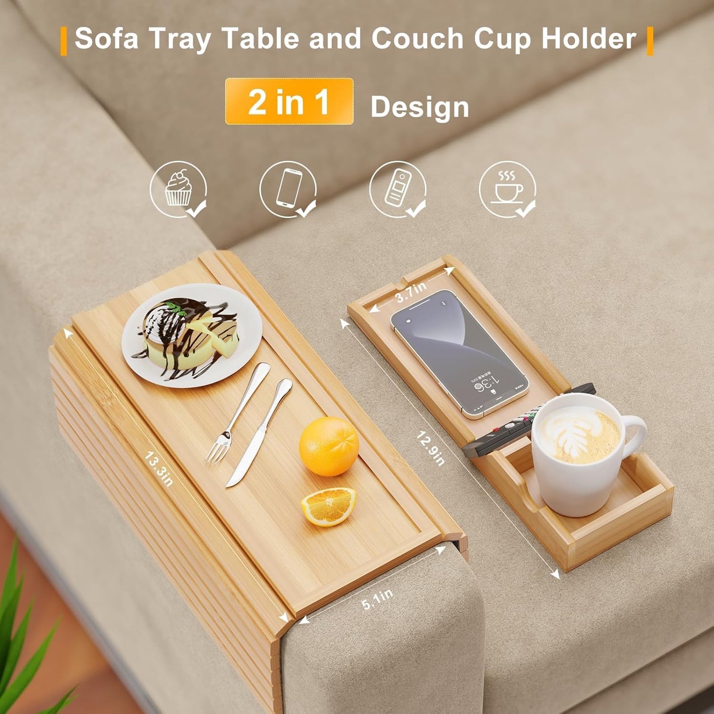 Bamboo Sofa Armrest Tray™️