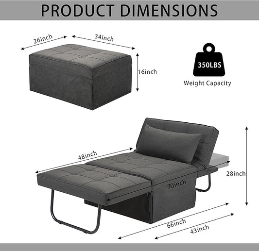 4 in 1 Multi-Function Folding Ottoman Breathable Linen Couch Bed with Adjustable Backrest Modern Convertible Chair