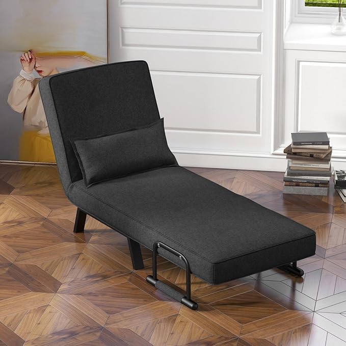 KOMFOTT Convertible Sleeper Chair Bed, 4-in-1 Folding Sofa Bed with 6-Position Adjustable Backrest, Upholstered Chaise Lounge with Removable Pillow, Leisure Recliner Lounge Couch