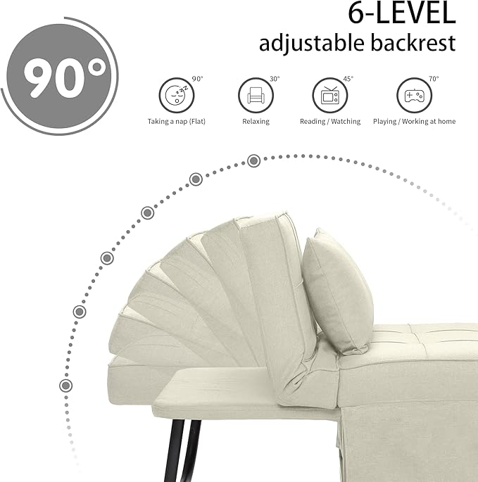 4 in 1 Multi-Function Folding Ottoman Breathable Linen Couch Bed with Adjustable Backrest Modern Convertible Chair