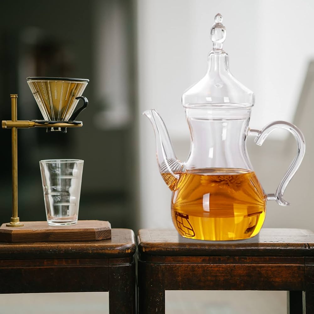 Alipis Turkish Arabic Teapot Glass Tea Pot 1000ml Loose Leaf Warmer Iced Tea Maker Brewer Tea Kettle for Blooming Loose Leaf Tea Pot