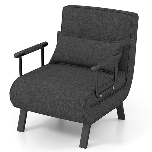 KOMFOTT Convertible Sleeper Chair Bed, 4-in-1 Folding Sofa Bed with 6-Position Adjustable Backrest, Upholstered Chaise Lounge with Removable Pillow, Leisure Recliner Lounge Couch